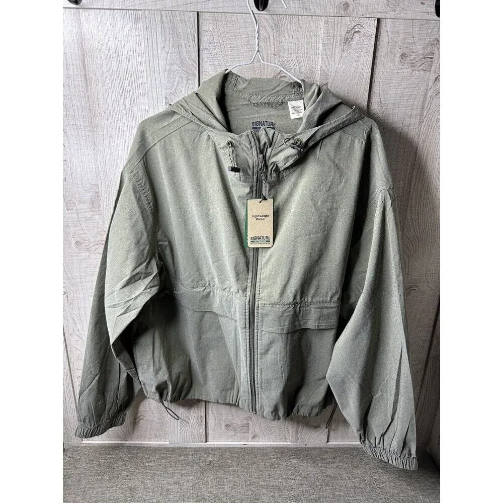 Signature by Levi Strauss & Co Womens Parka L Jacket Olive Green Lightweight - Picture 1 of 7